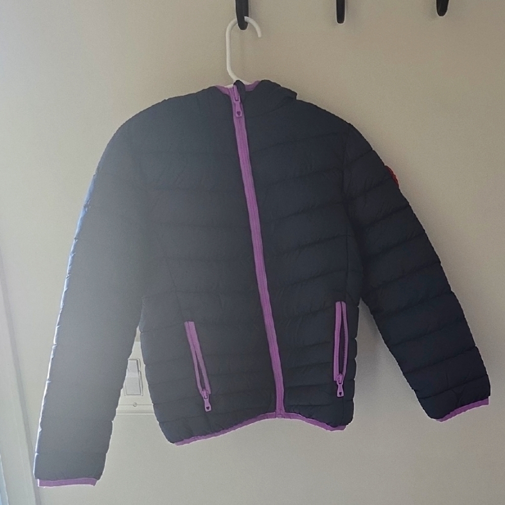 Kids Navy and Purple Hooded Puffer Jacket